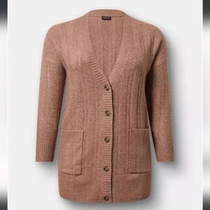 NWT Torrid Button-Front Boyfriend Cardigan Sweater (Size 1, Nutmeg)